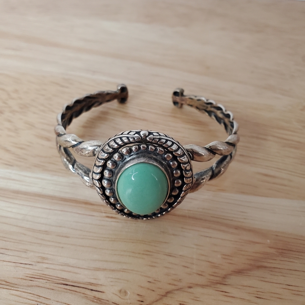 Vintage Turquoise Sterling Silver Braided Cuff Bracelet 925 Western Navajo